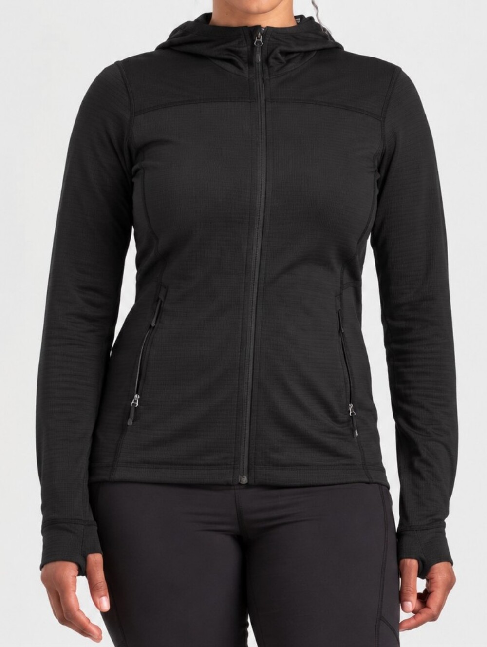 Outdoor Research Womens Vigor Full Zip Hoodie Black Medium V080 Thumb Holes Hike
